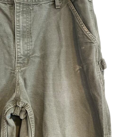 Mens Carhartt Drab Military Green Loose Original Fit Work Denim Jeans Size 36x32 - Picture 10 of 16